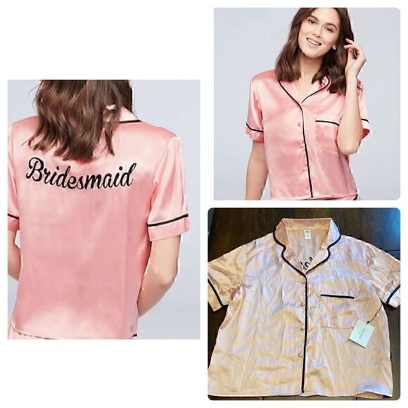 NWT Silky Embroidered Bridesmaid Pajama Top - Picture 1 of 8